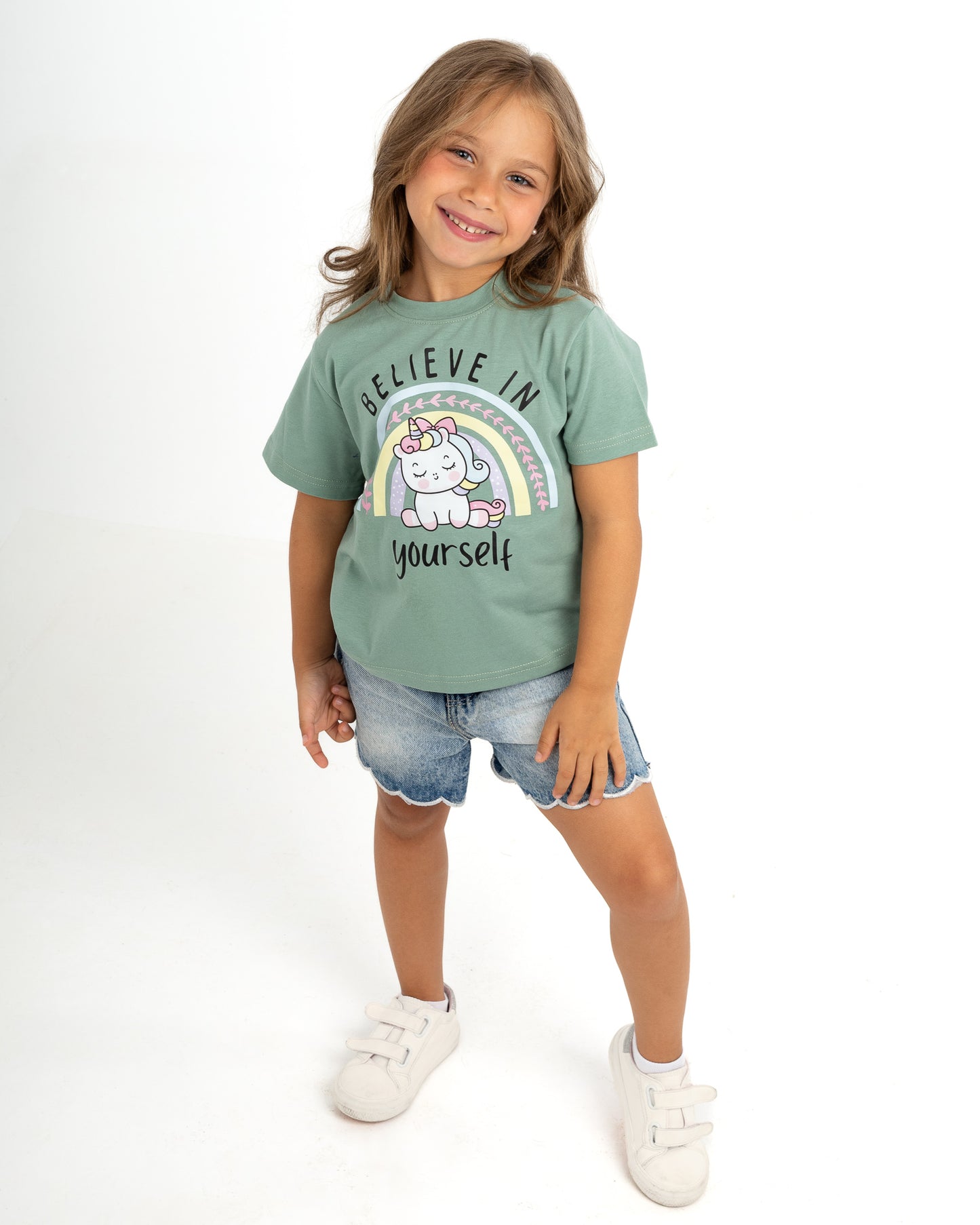 "Believe in Yourself" Unicorn Tee - Green