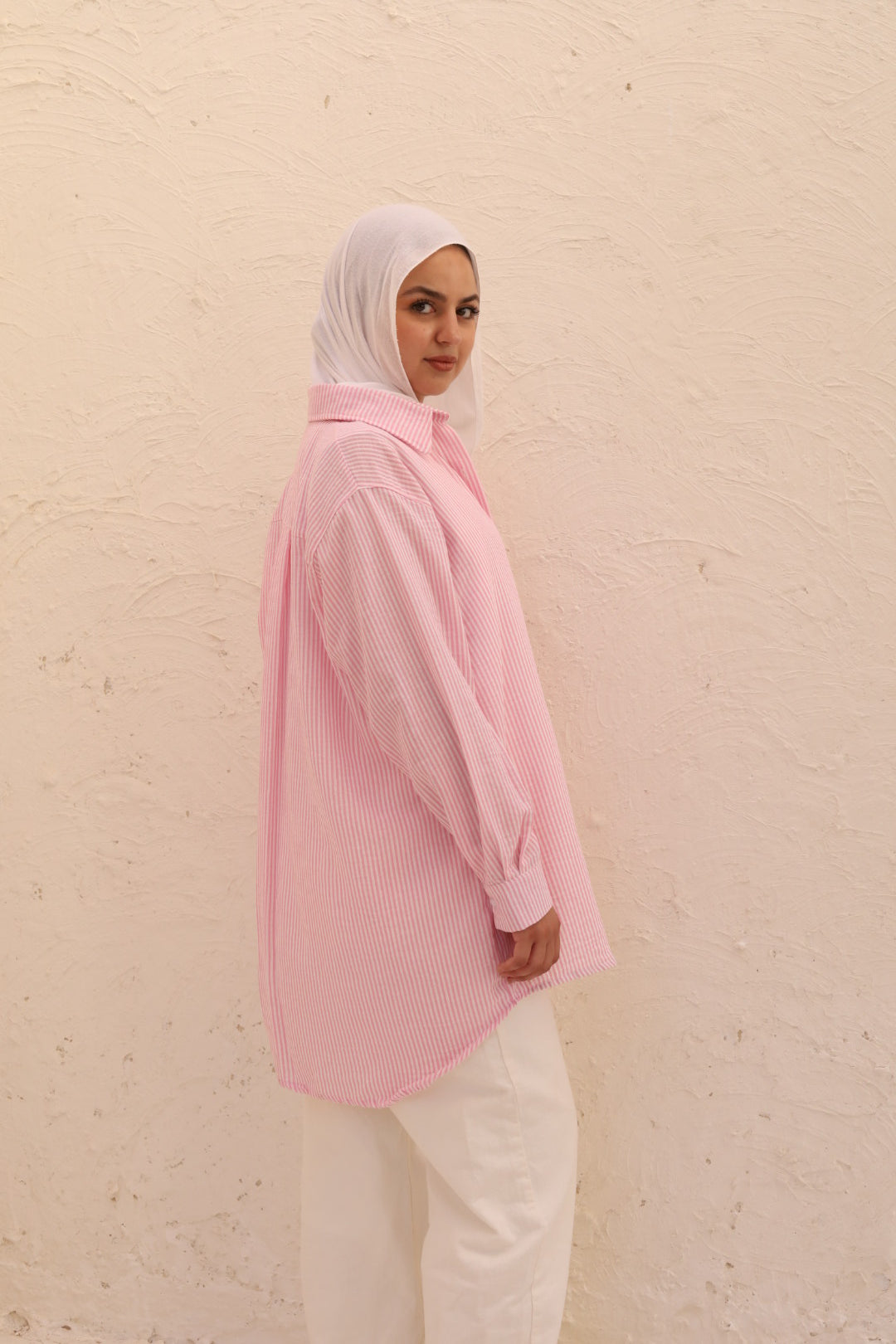Oversized Stripped Shirt - Blush Pink