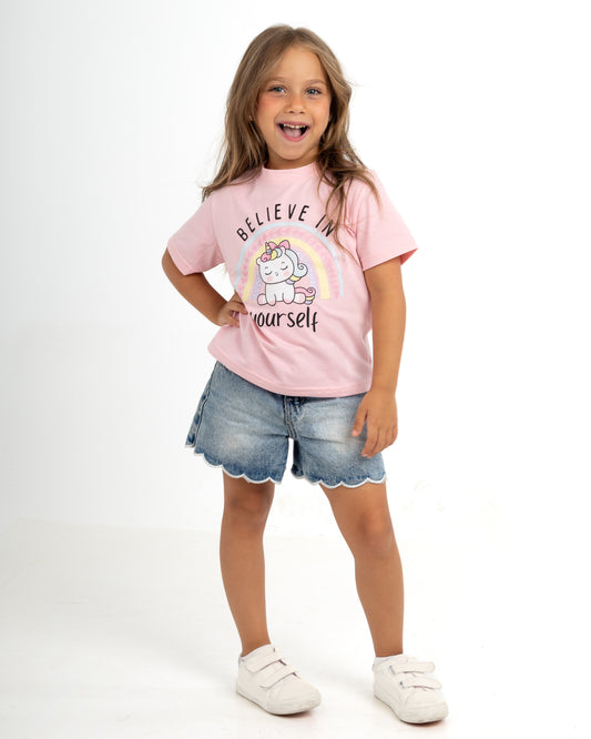 "Believe in Yourself" Unicorn Tee - Pink