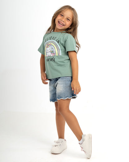 "Believe in Yourself" Unicorn Tee - Green
