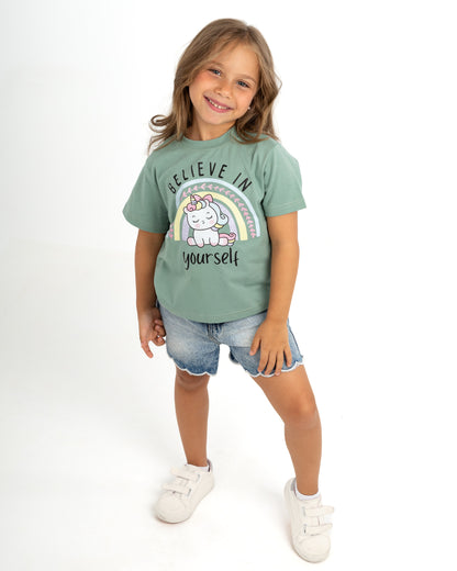"Believe in Yourself" Unicorn Tee - Green