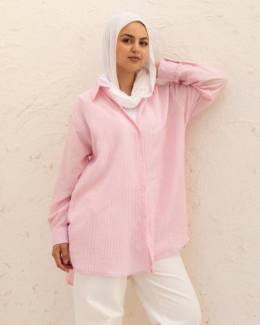 Oversized Stripped Shirt - Blush Pink
