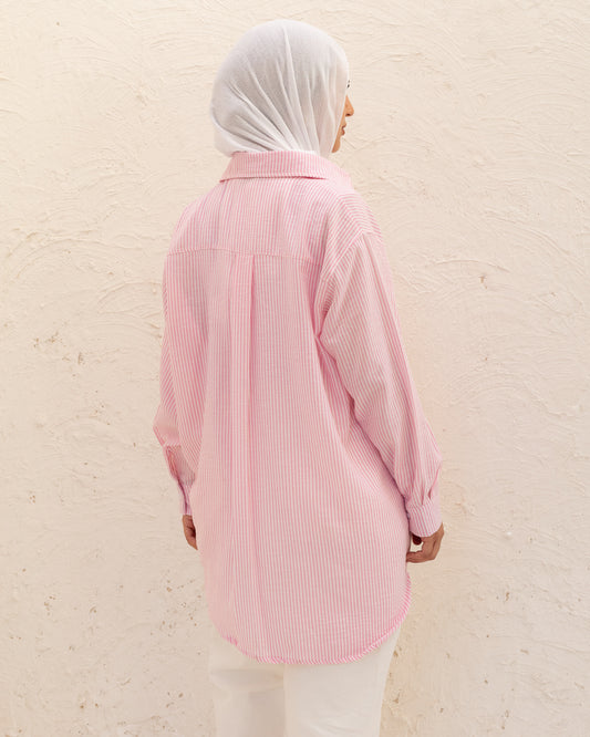 Oversized Stripped Shirt - Blush Pink