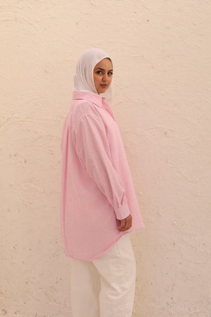 Oversized Stripped Shirt - Blush Pink