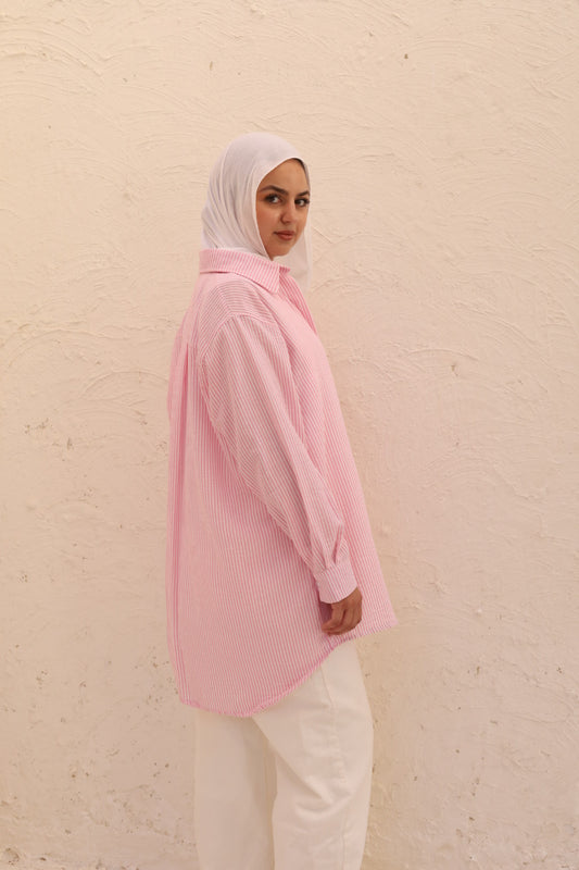 Oversized Stripped Shirt - Blush Pink