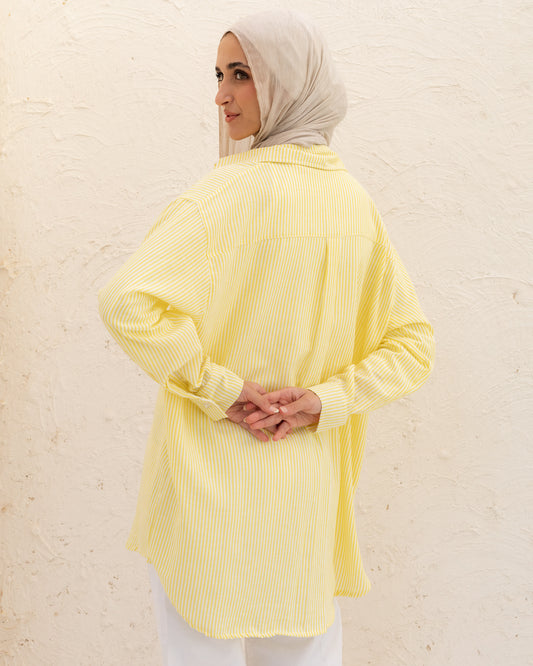 Oversized Stripped Shirt - Pastel Lemon