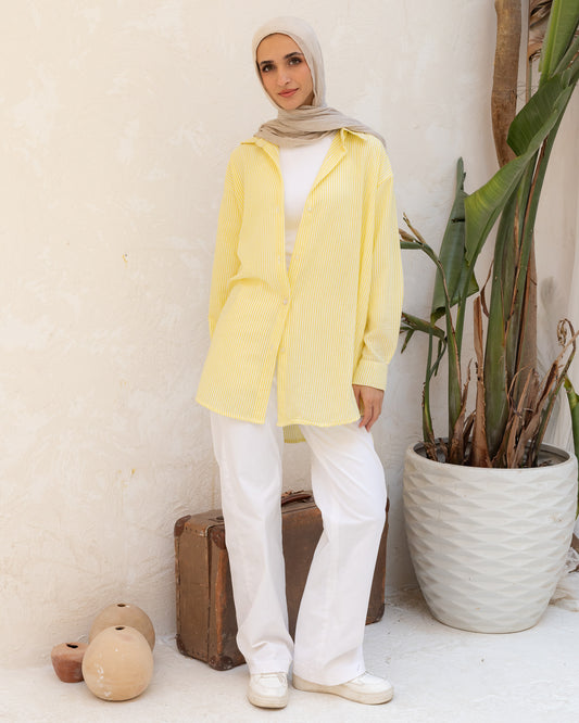 Oversized Stripped Shirt - Pastel Lemon
