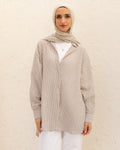 Oversized Stripped Shirt - Warm Beige