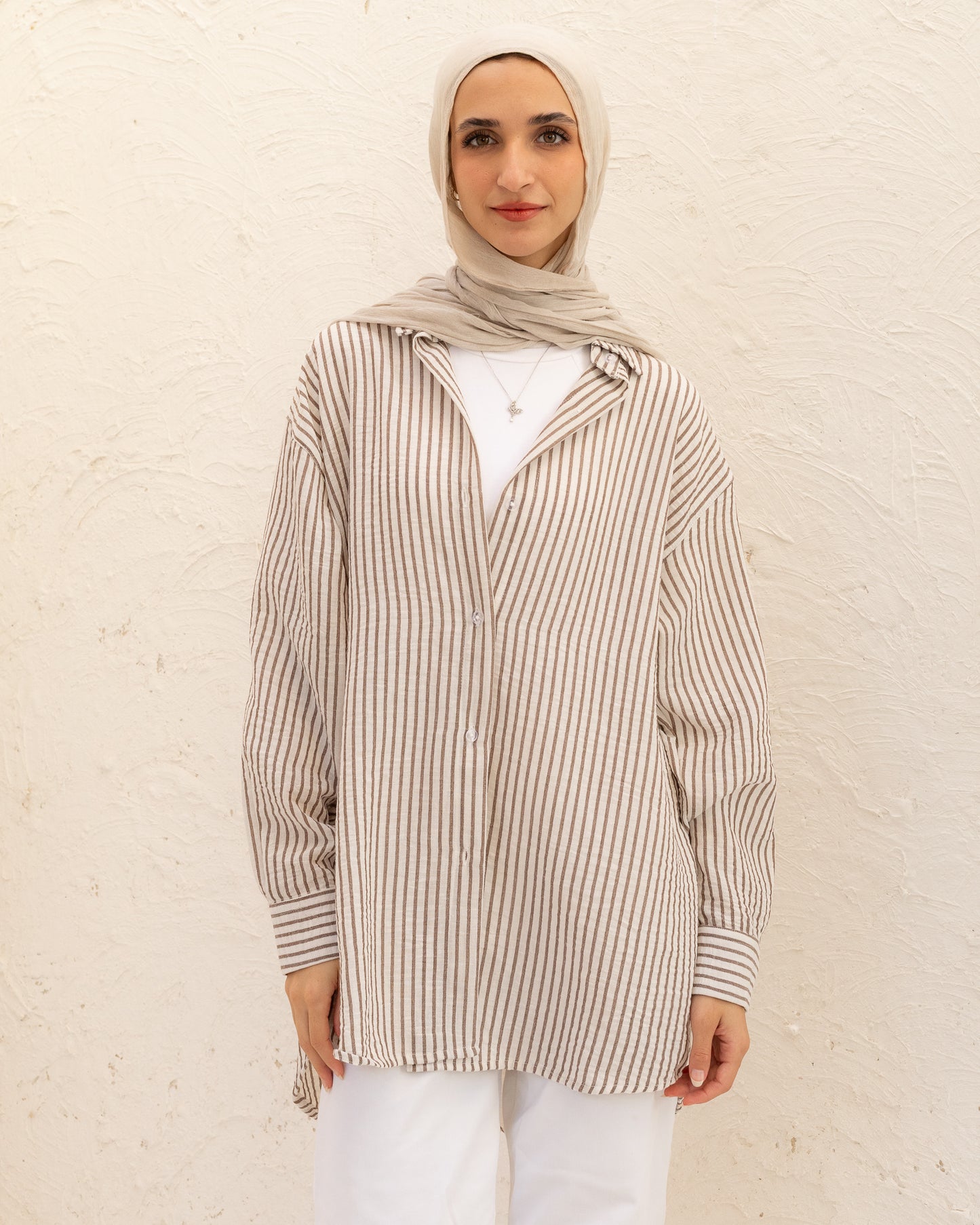 Oversized Stripped Shirt - Warm Beige