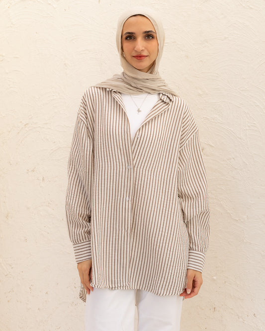 Oversized Stripped Shirt - Warm Beige