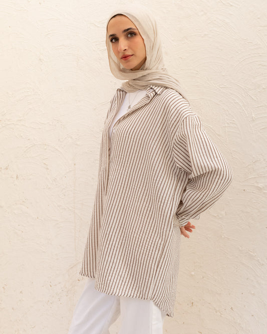 Oversized Stripped Shirt - Warm Beige