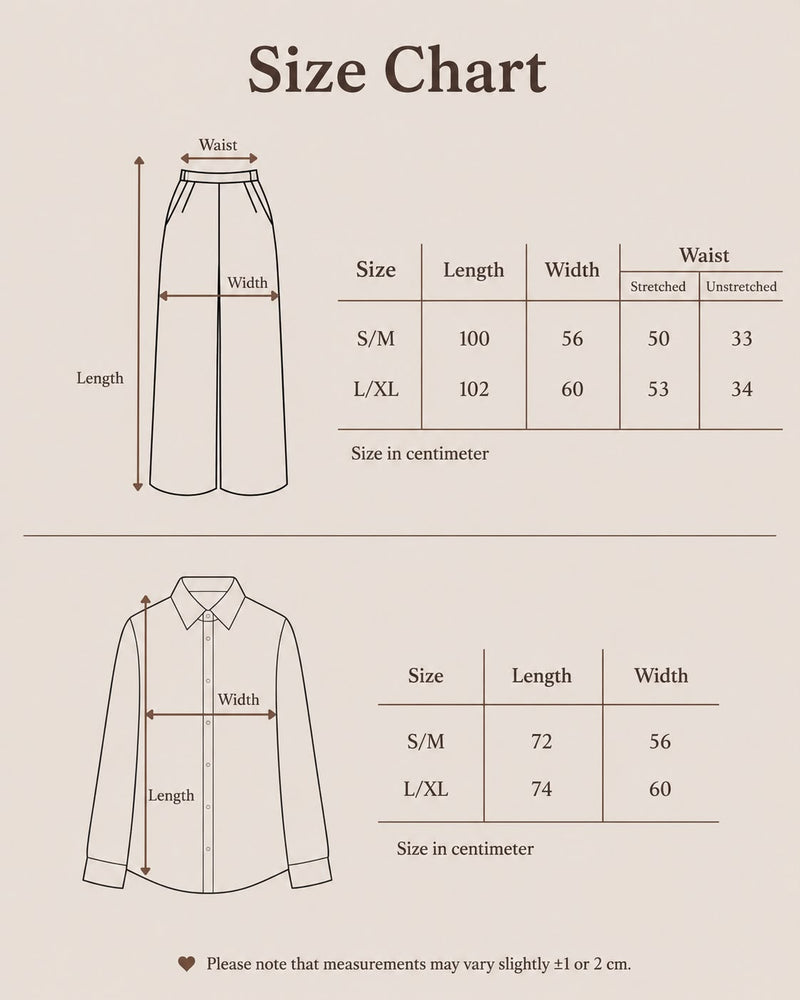Product size guide chart details