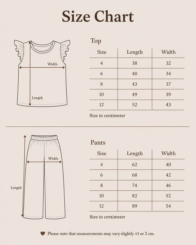 Product size guide chart details